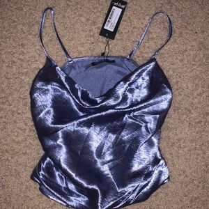 Nasty Gal Blue Silk Cowl Top